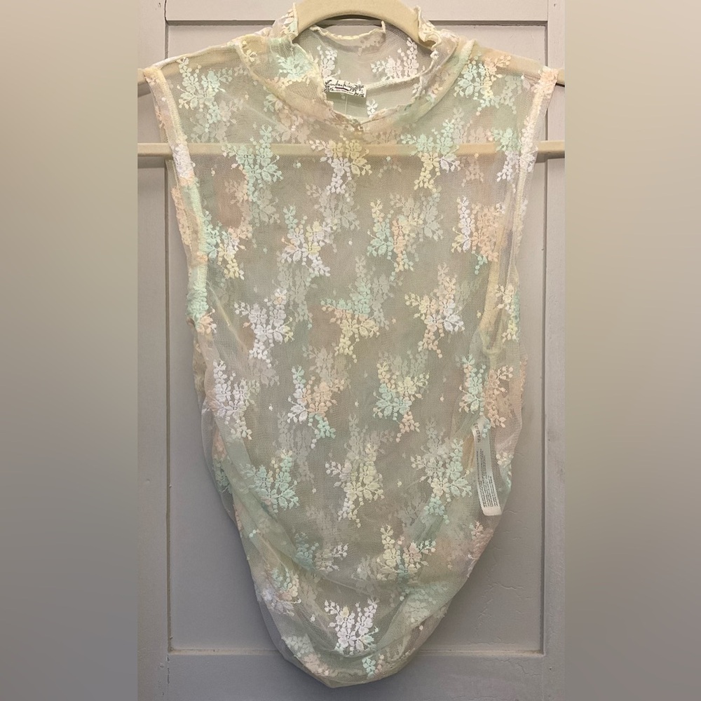 Intimately Free People “Nice Try” Lace Muscle Tank in Hazy Combo (pastels), NWOT